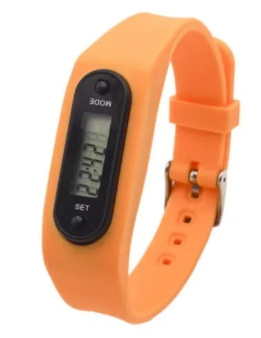 Pedometer watch wrist watch with digital step counter and large LCD display on wrist