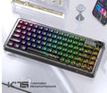 Attack Shark K75 white transparent wireless mechanical keyboard with RGB backlight on a desk.