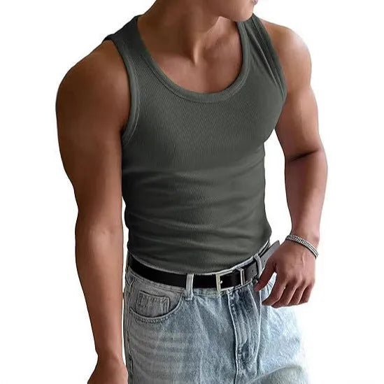 Men's tight-fit round neck sports T-shirt in black, shown from the front.