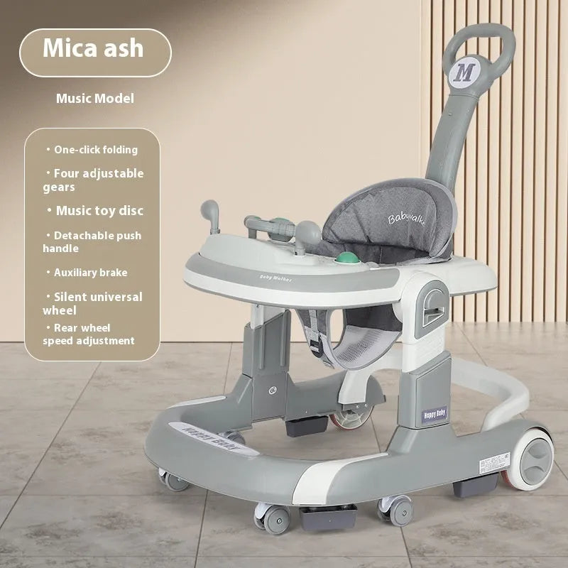 Baby walker lightweight folding anti-rollover with black plate music pattern and sunshade