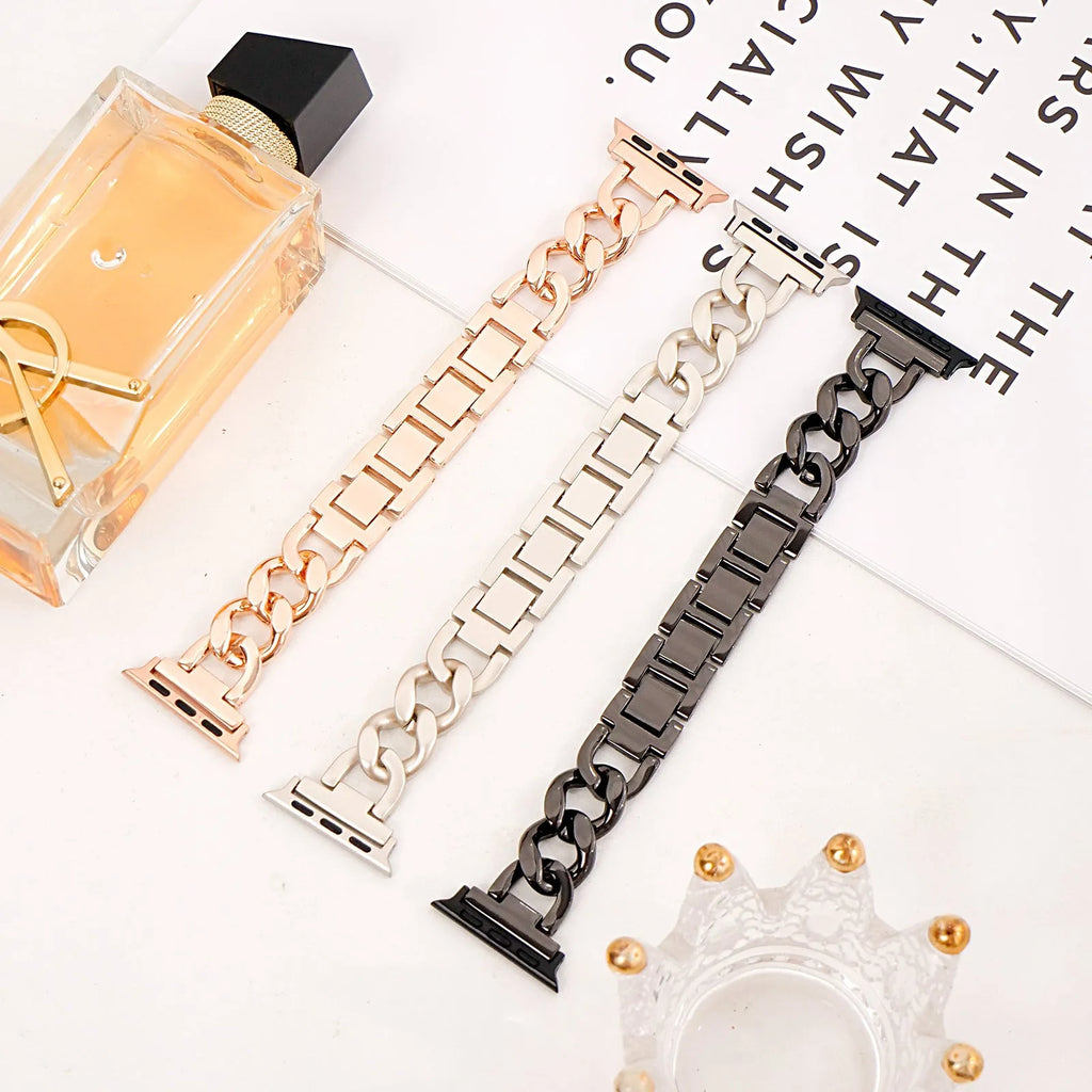 Denim chain metal Apple Watch strap in silver, black, gold, rose gold or Starlight colour options