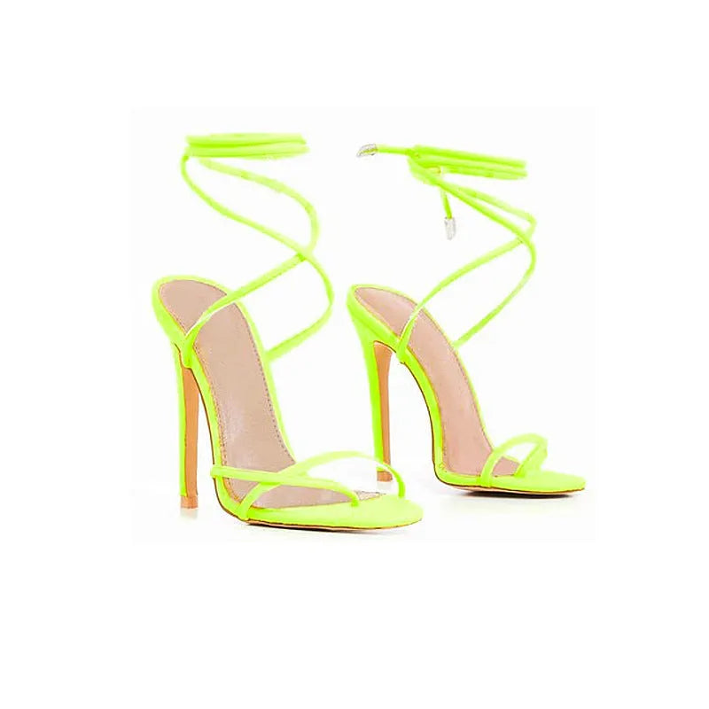 Candy Bright Toe Strap High Heels in rose red, showing microfiber upper, rubber sole, and toe strap design