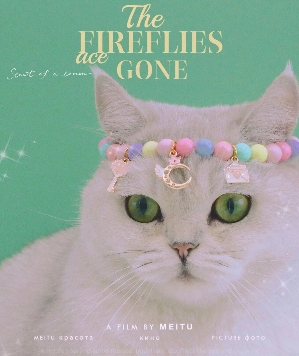 Colourful resin bead pet headdress collar with macaron-themed charms for cat or dog birthday accessories