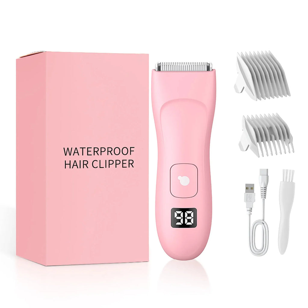 Women's rechargeable bikini body shaver with positioning combs and charging base, black SMT030