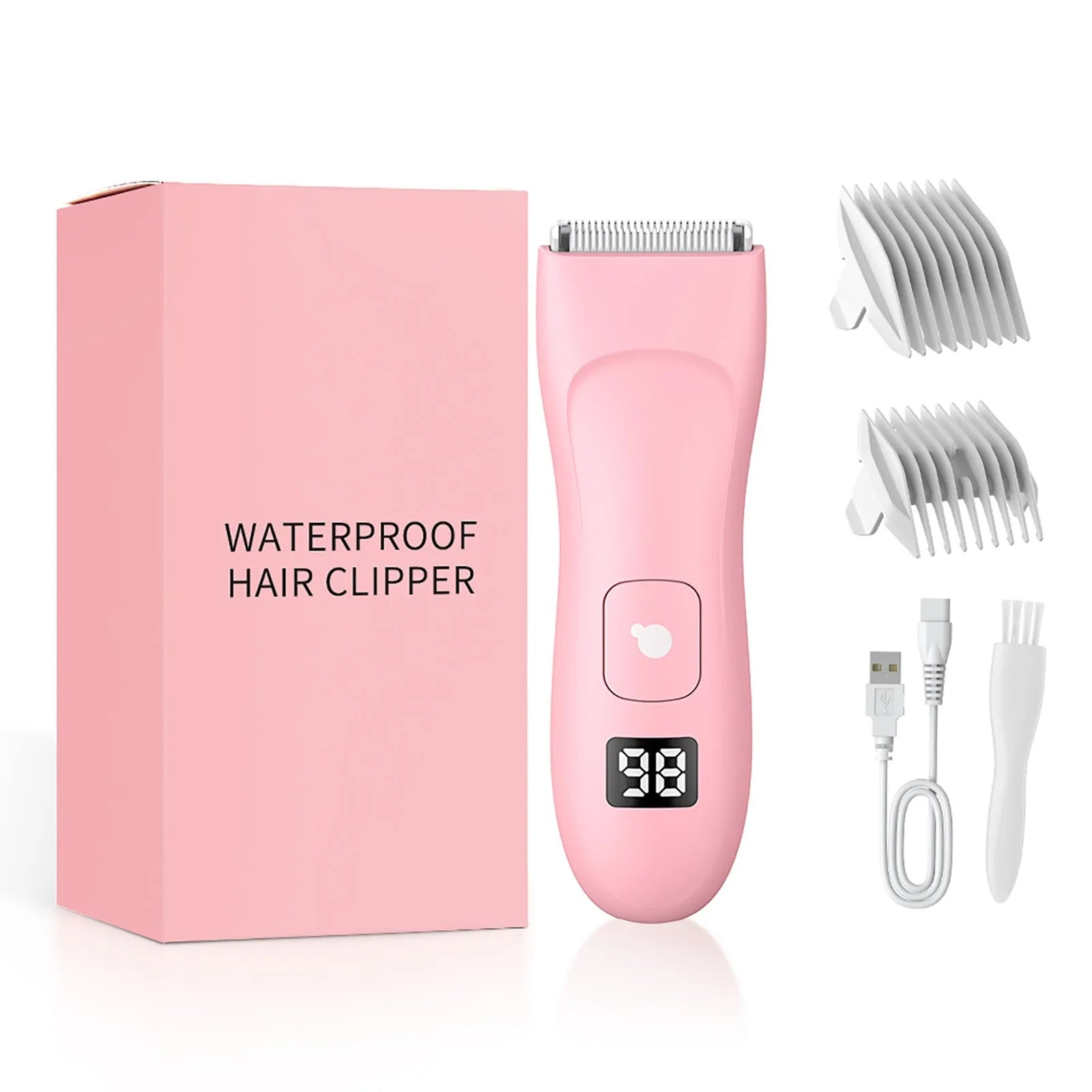 Women's rechargeable bikini body shaver with positioning combs and charging base, black SMT030