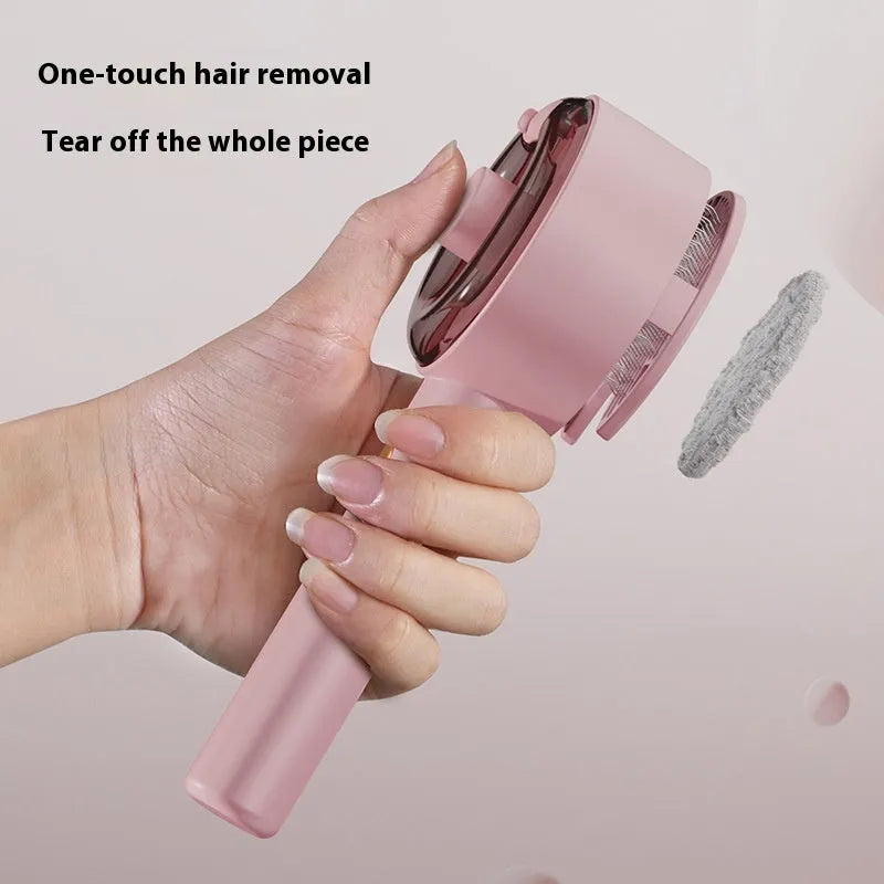 Ceramic white pet grooming brush with UVC blue light, misting nozzle, and soft needles for dog and cat hair removal