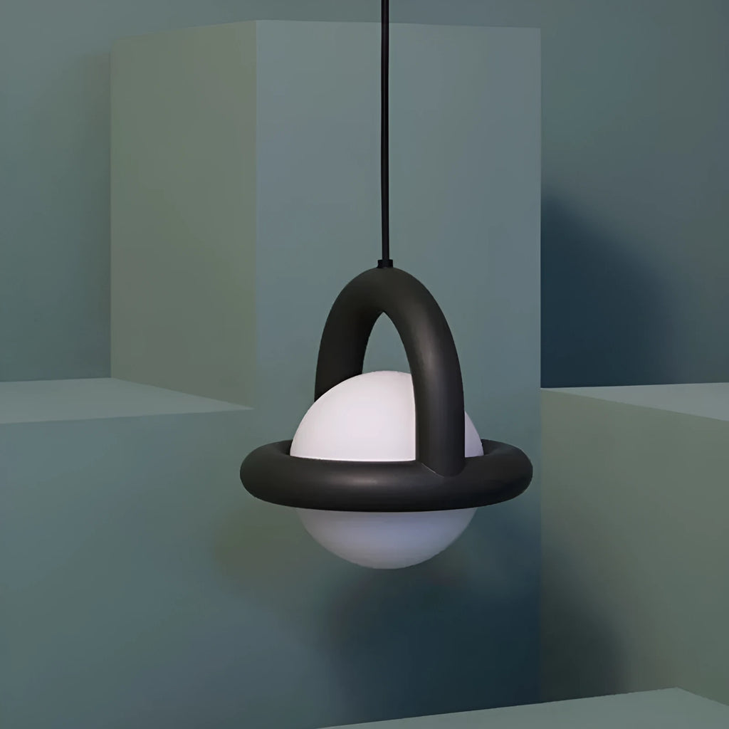 Danish designer Nordic hanging line lamp in green finish beside a bed.