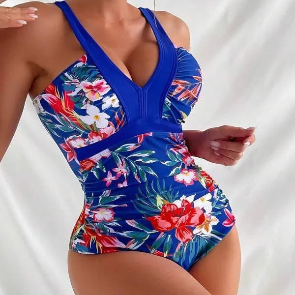Women's floral backless one-piece swimsuit in polyester spandex