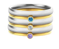 December birthstone engraved titanium steel ring with geometric superimposed design.