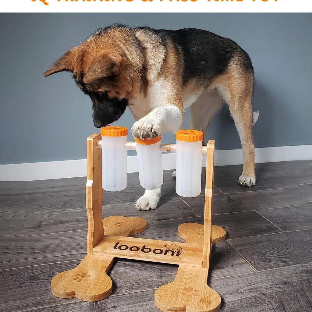 Wooden dog puzzle feeder toy 31x30x20cm for interactive feeding and mental stimulation