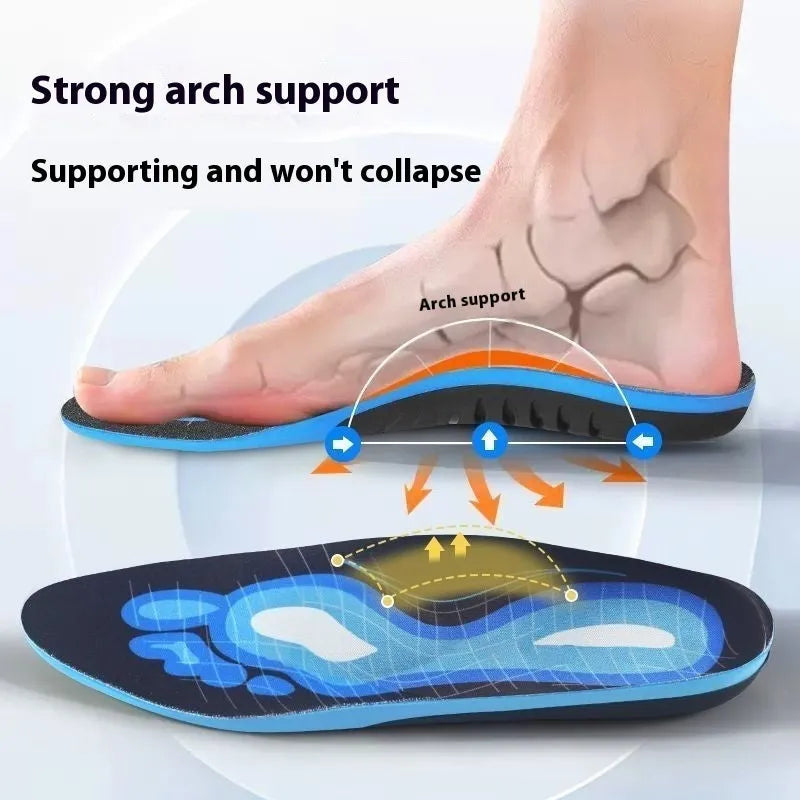 Blue and green flat foot correction insoles made from PU material with arch support design