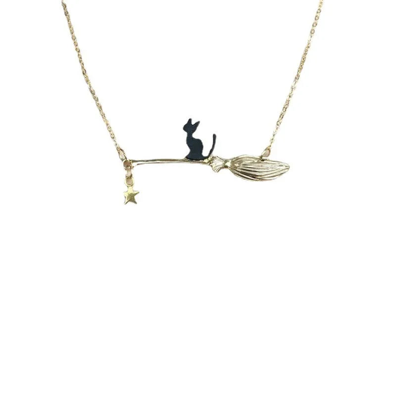 Black cat alloy pendant necklace for Halloween jewellery and gothic fashion accessories