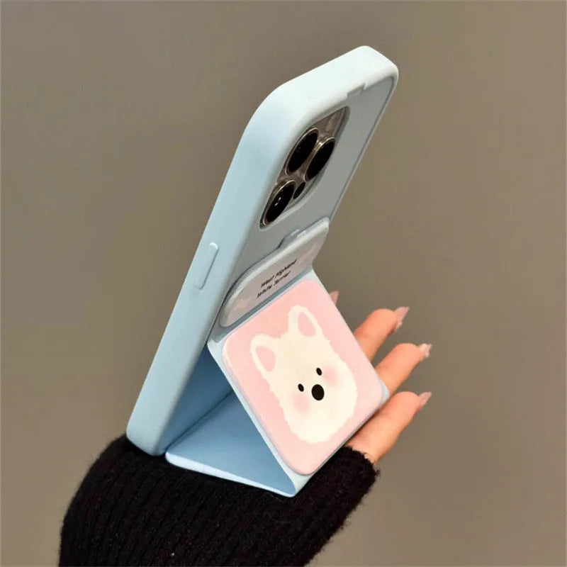 White TPU phone case with cartoon blush West Highland design and folding bracket