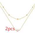 S925 sterling silver double layer necklace with twin pearls on geometric pendant and ball bead chain