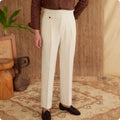 Men's slim fit business trousers in polyester, straight leg cut with medium high waist