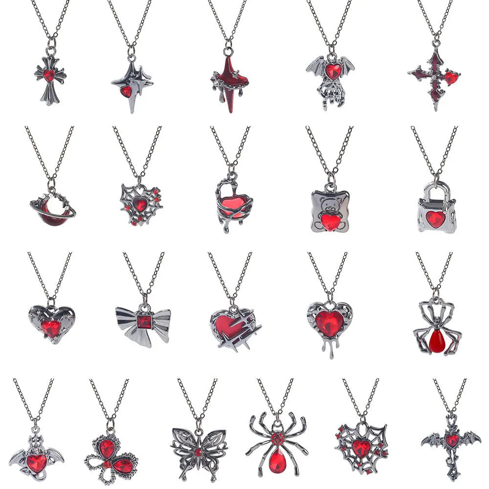 Halloween spider bat necklace dark style with electroplated zinc alloy pendant showing gothic design