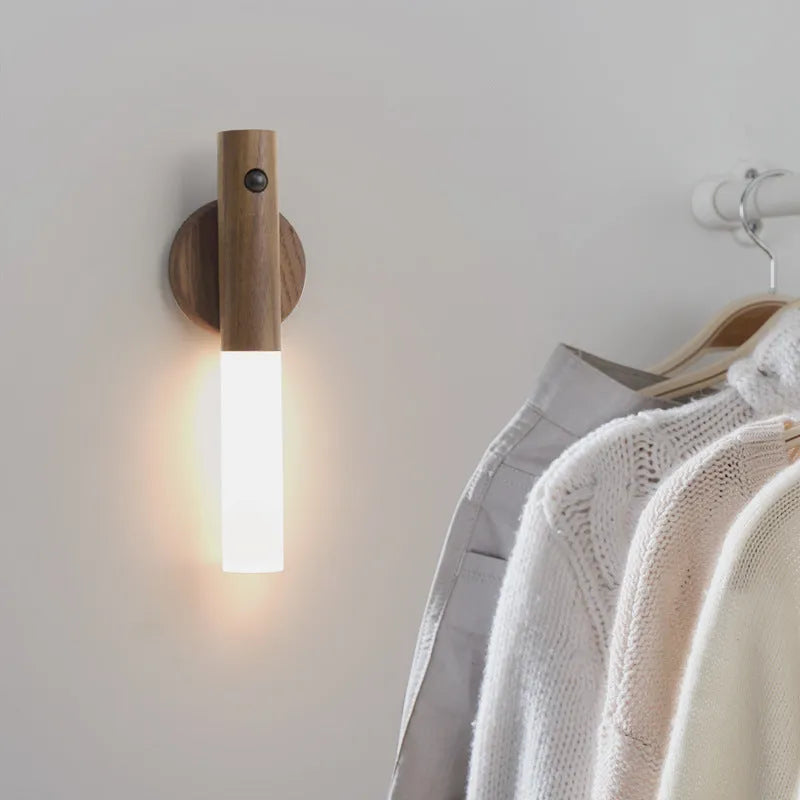 Smart sensor LED desk lamp in wood and acrylic on a desk surface