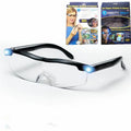 Transparent black USB LED reading glasses with integrated light and ABS frame