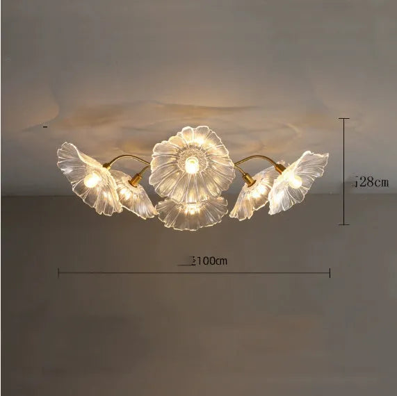 Creative artificial flower ceiling lamp with LED lighting in modern home setting
