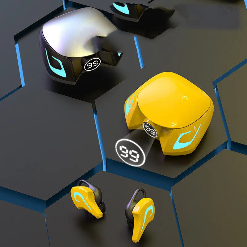 Wireless Bluetooth gaming earbuds in black grey, cool black, and yellow colour options with earplug design