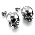 Small skull stud earrings white copper push-back fastening black silver colour unisex punk style