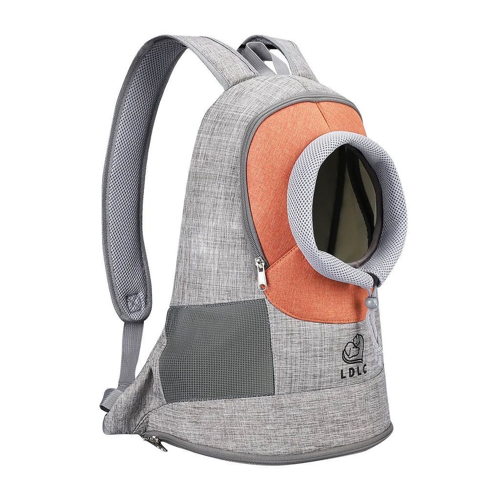 Blue M code dog cat carrier backpack with breathable mesh, open top, and side zips on polyester fabric