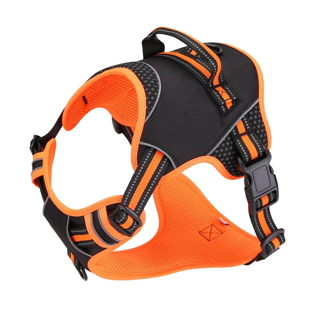 Yellow and orange polyester dog harness traction strap for outdoor pet control in three sizes