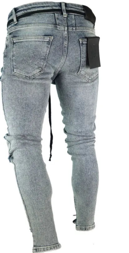 Zene Denim Jeans in grey, mid waist tight fit, cotton denim with zip fly, size S to 4XL