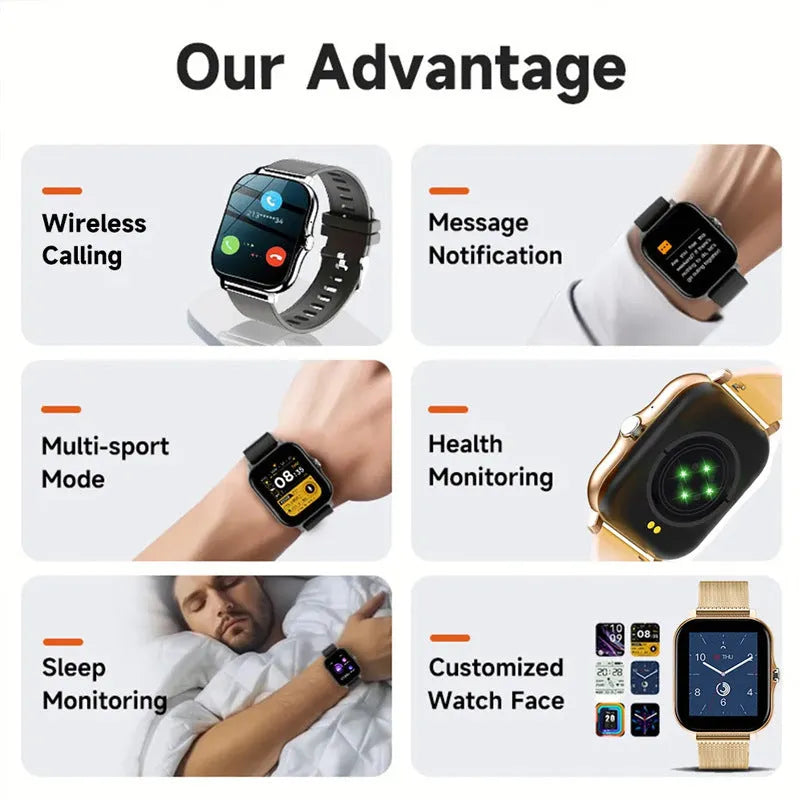 Black smart watch with 1.44-inch screen and silicone strap showing fitness tracking display