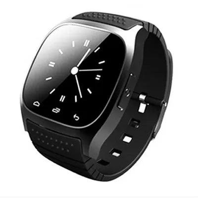 Black Bluetooth sports watch compatible with Apple iOS and Android smartphones on wrist