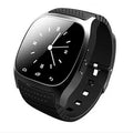 Black Bluetooth sports watch compatible with Apple iOS and Android smartphones on wrist