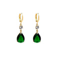 Green geometric teardrop alloy earrings with drop pendant design
