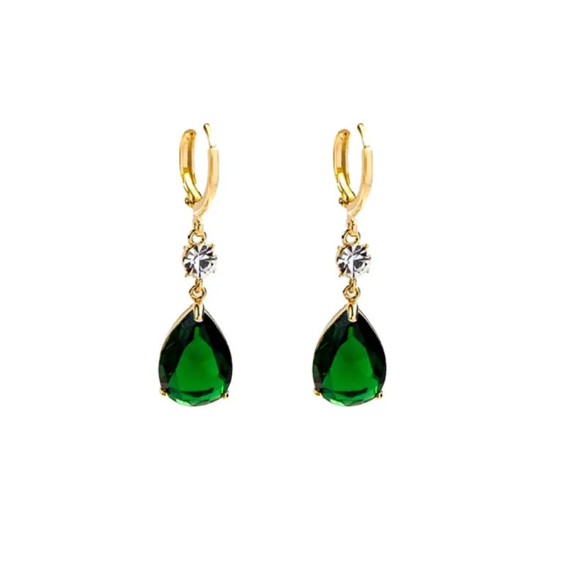 Green geometric teardrop alloy earrings with drop pendant design