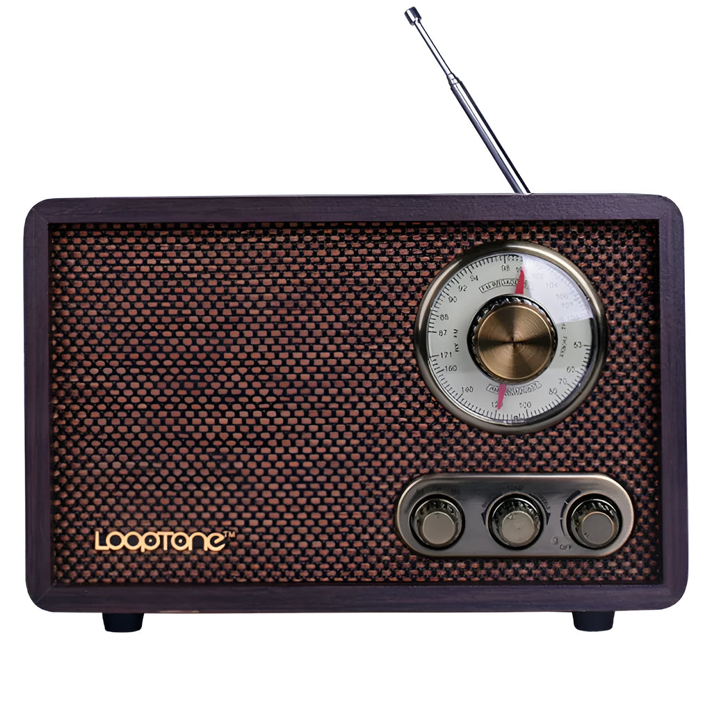 R08 wooden old-fashioned semiconductor home Bluetooth radio in dark brown, FM AM with tone control