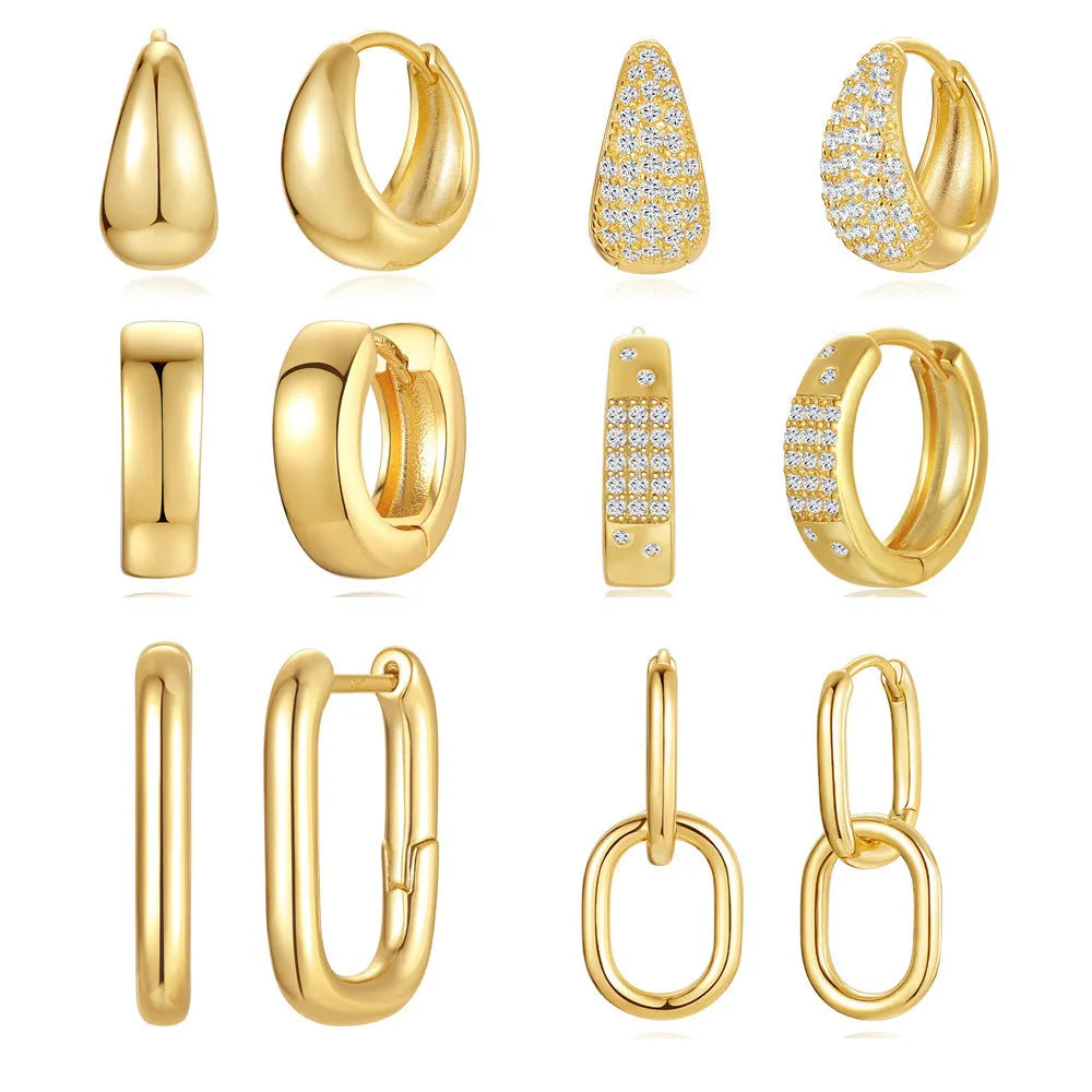 Brass geometric earclip earrings with electroplated gold finish and round design element