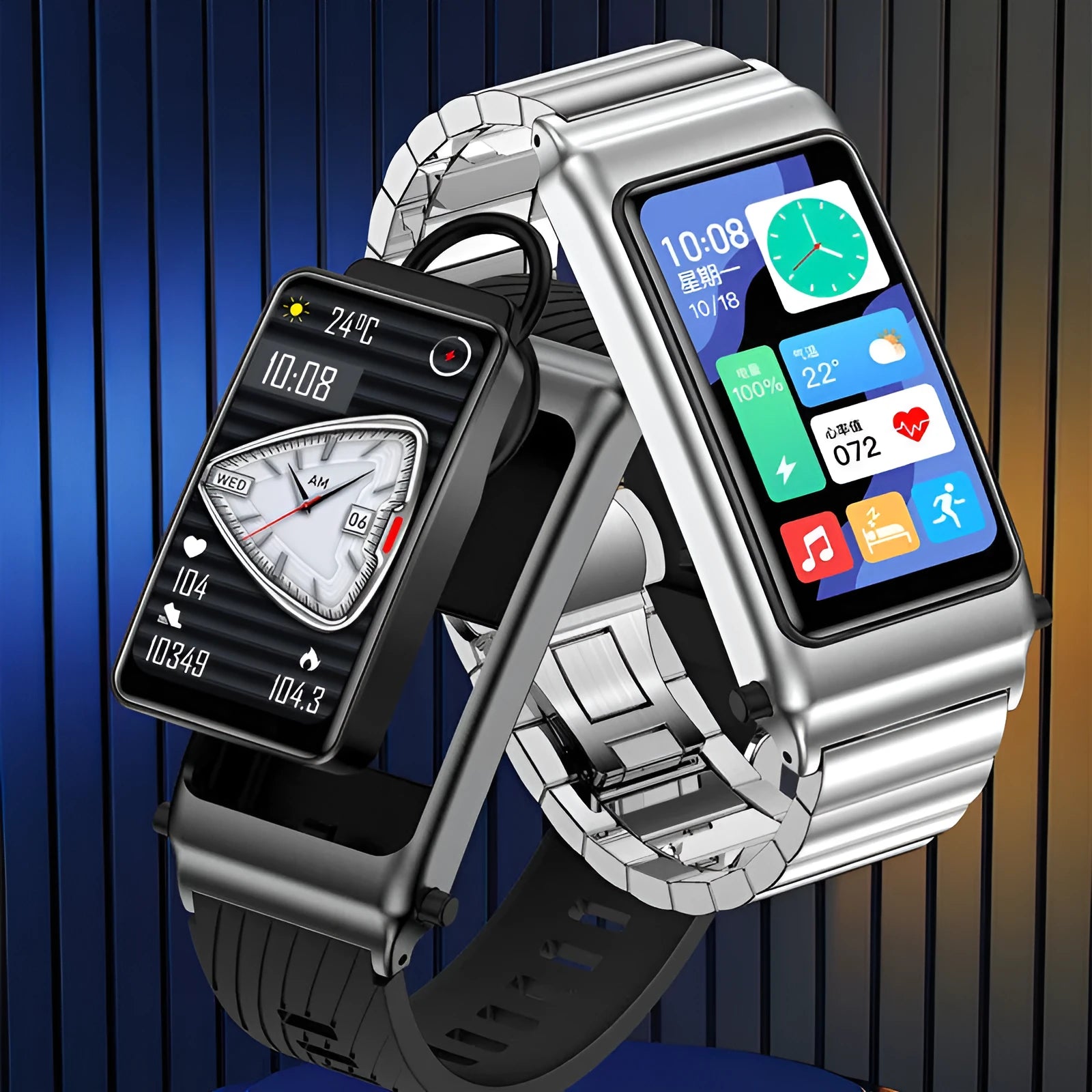 Non invasive blood glucose smart watch with metal band and classic buckle on wrist
