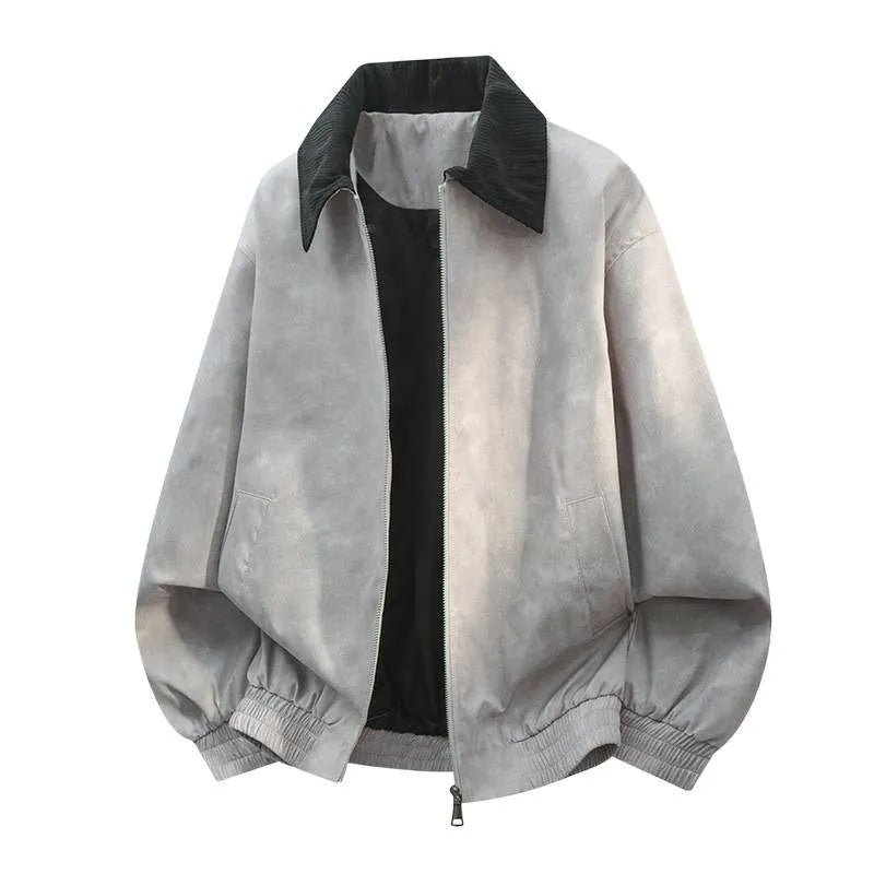Men's casual jacket with stitching detail on the lapel collar, shown in various colours.