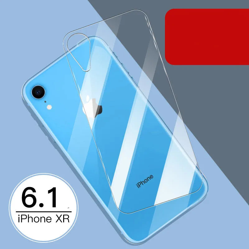 Apple iPhone tempered glass screen protector set showing front and rear film with true 10D explosion-proof construction