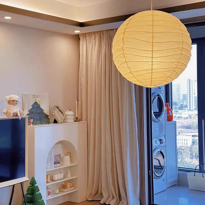 Spherical Japanese-style rice paper chandelier in 30cm and 45cm diameter options