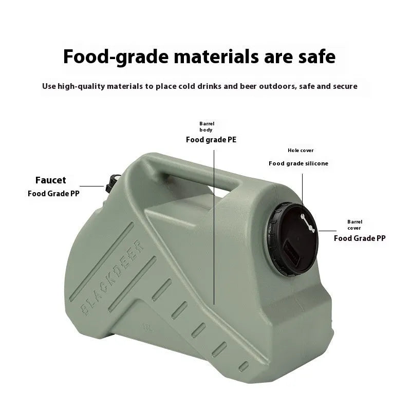 Portable water storage tank in green back 18L and snail 13L designs, made from PP material