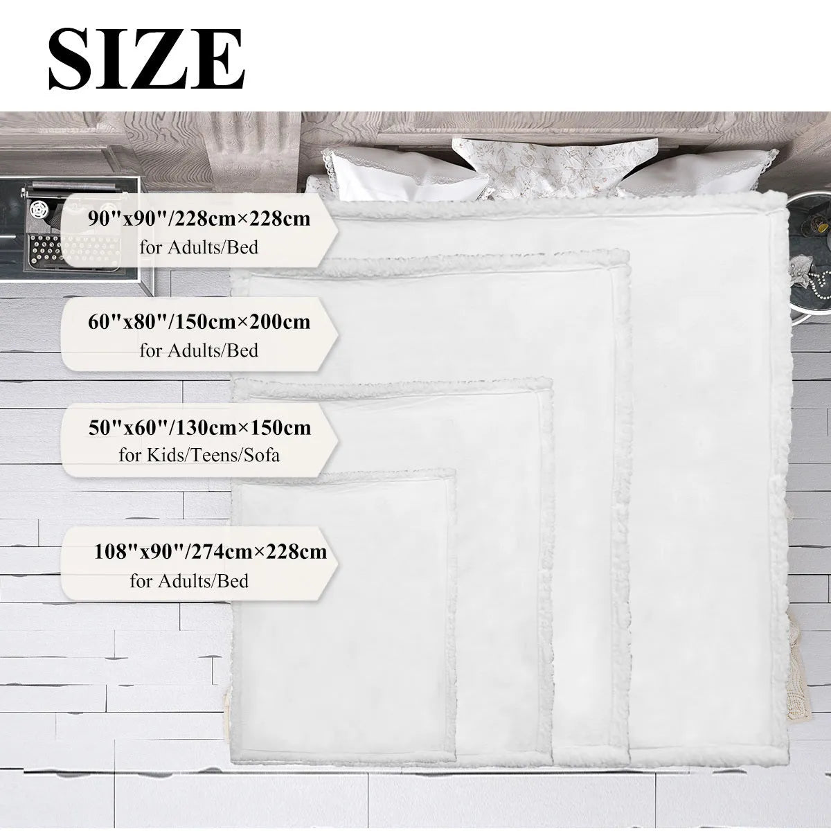 White Sherpa fleece throw blanket with red heart and horse motif, 130x150cm or 150x200cm size for sofa or camping
