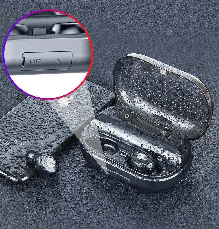 V11 Bluetooth true wireless earbuds in charging case with digital display, black and white options