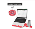 Adjustable folding laptop stand with phone holder in black, 28x28cm, for 11-17 inch notebook
