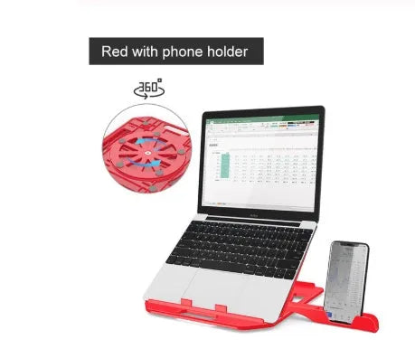Adjustable folding laptop stand with phone holder in black, 28x28cm, for 11-17 inch notebook
