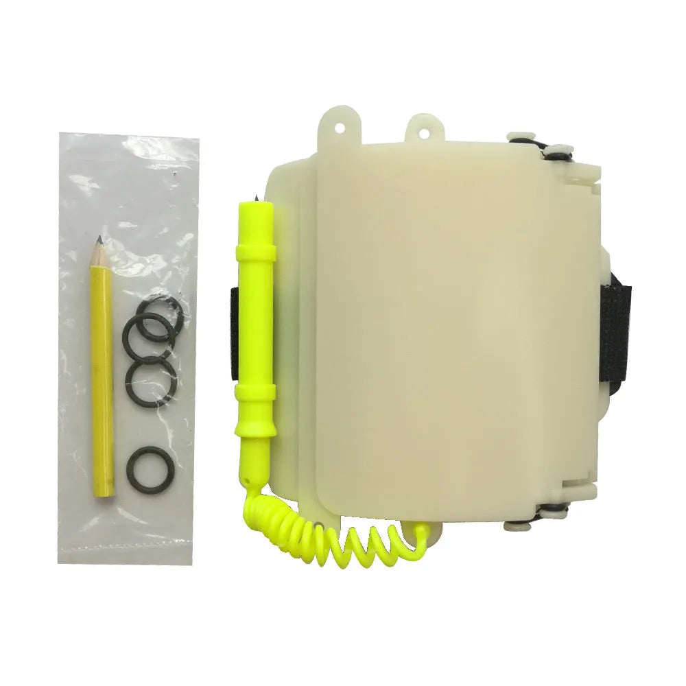 White luminous ABS underwater writing wristboard for diver communication with integrated pencil