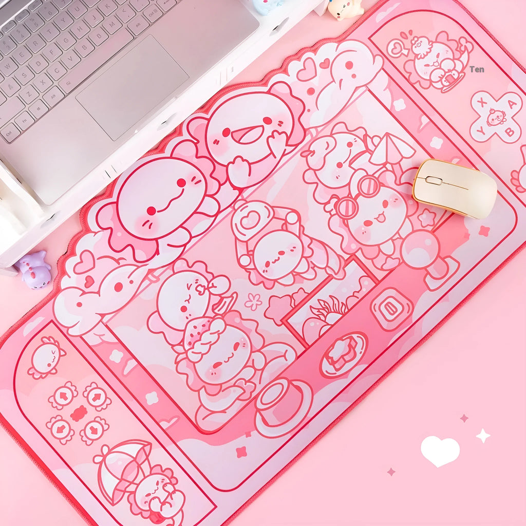 Hexagonal dragon crane machine large mouse pad showing 75×40cm cloth surface with wrist rest and cartoon anime pattern