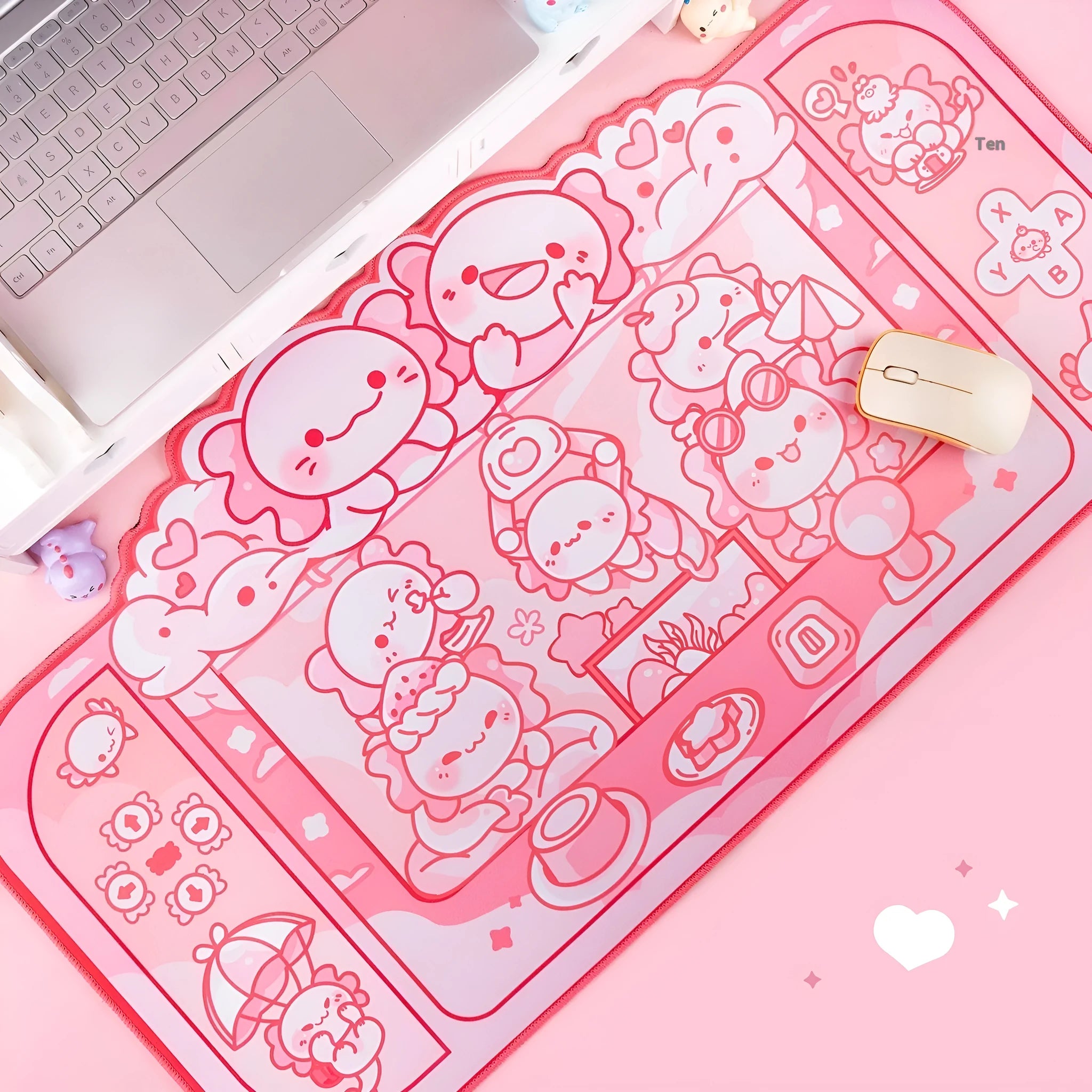 Hexagonal dragon crane machine large mouse pad showing 75×40cm cloth surface with wrist rest and cartoon anime pattern