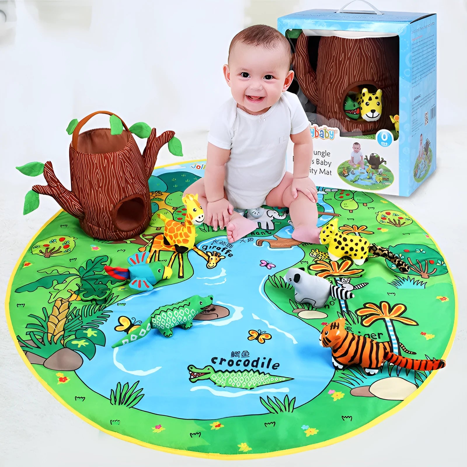 Baby play blanket 1cm thick integral mat with jungle animal toys for sensory development