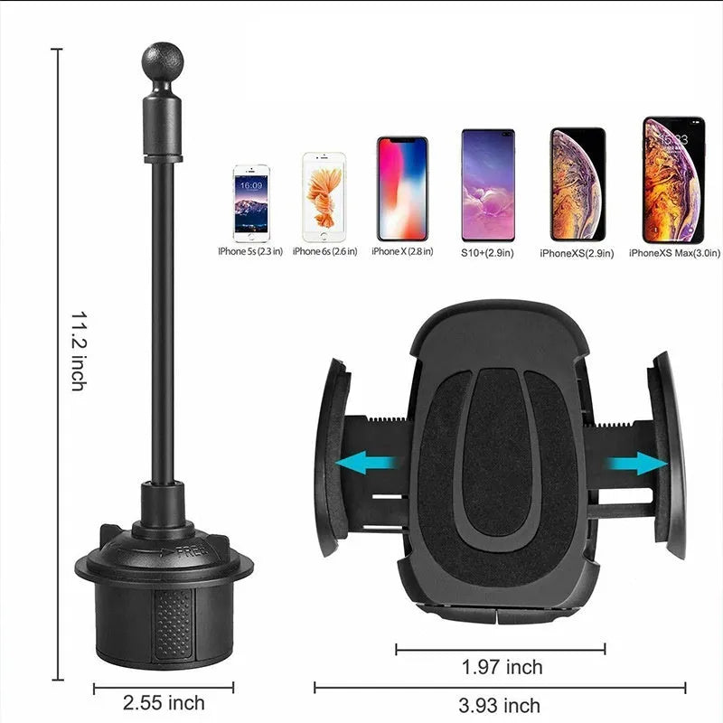 Black car cup holder mobile phone holder with ABS plastic and aluminium tube design