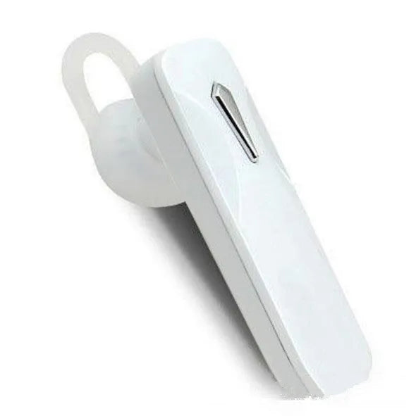 M163 Black and White Bluetooth car headset for hands-free calling and music control.